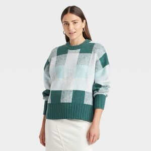 a new day Women’s Green Plaid Crew Neck Sweater Size XXL